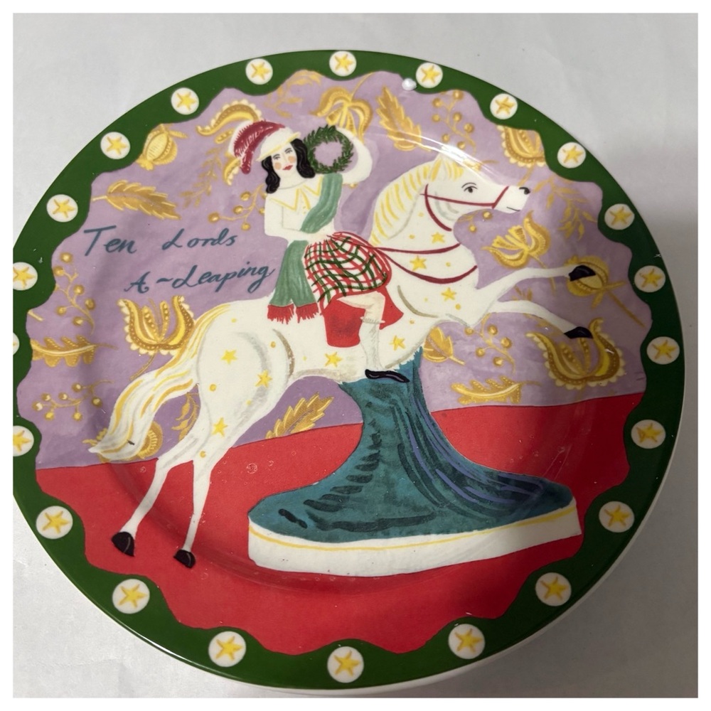 NIB Anthropologie EmilyMaude 12 Days of Christmas 10 Lords Leaping Dessert Plate